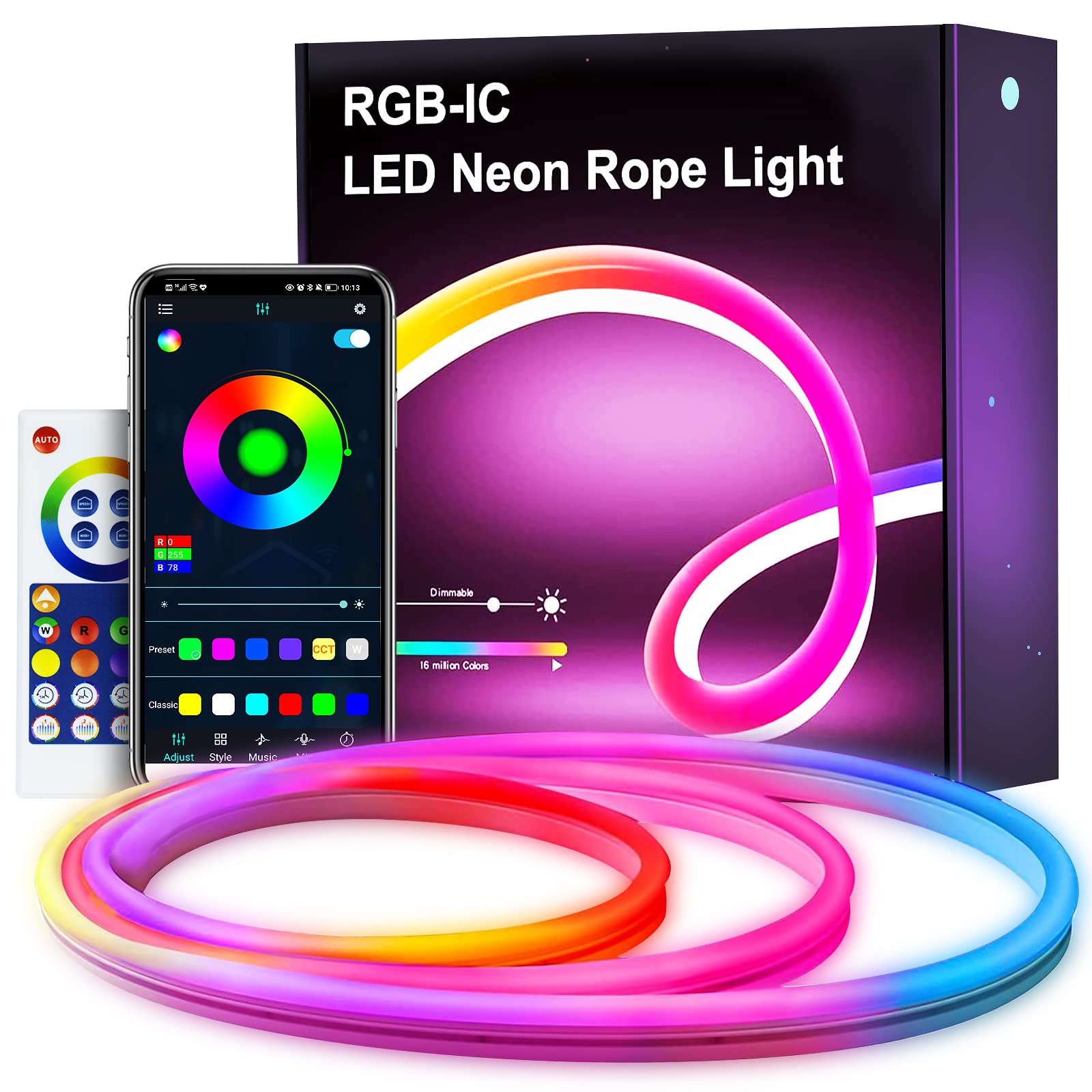 Kit complet : Ruban led Néon 16 couleurs + télécommande